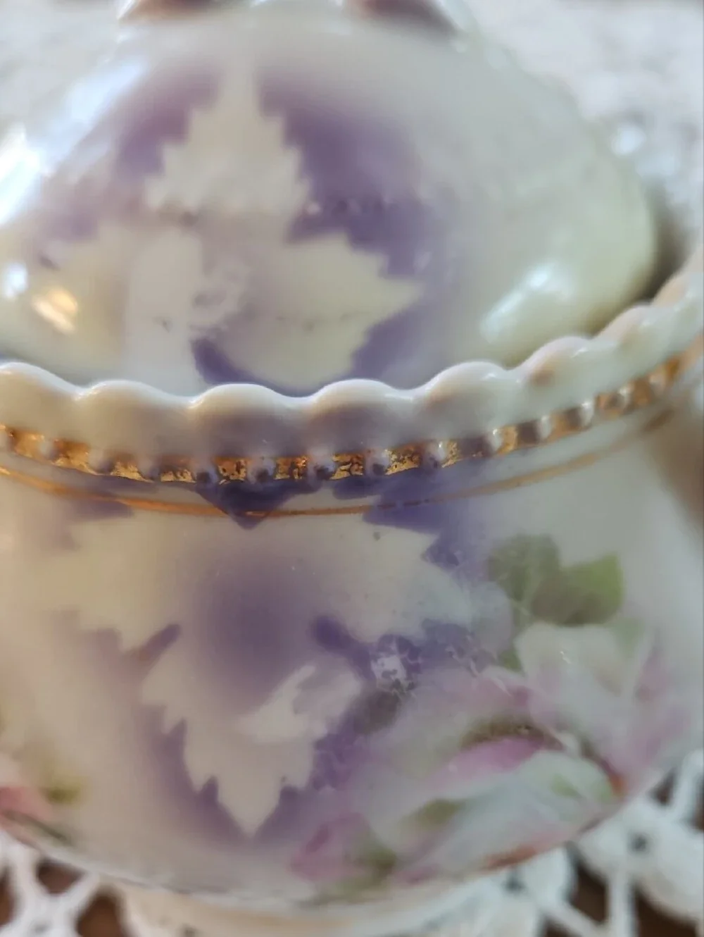 Antique PK Silesia Lidded Sugar Bowl Rose Lusterware Germany Circa 1886-1914